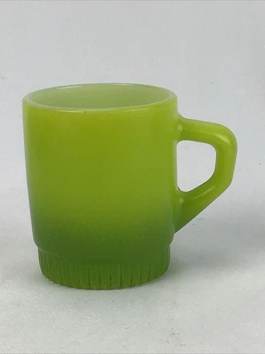 Vintage Anchor Hocking FIRE KING Lime Green Ribbed Coffee Cup Mug D Handle