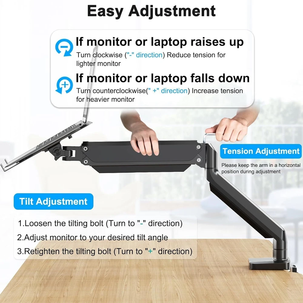 2-in-1 Gas Spring Laptop Stand and Monitor Desk Mount for Dual Screen Setup