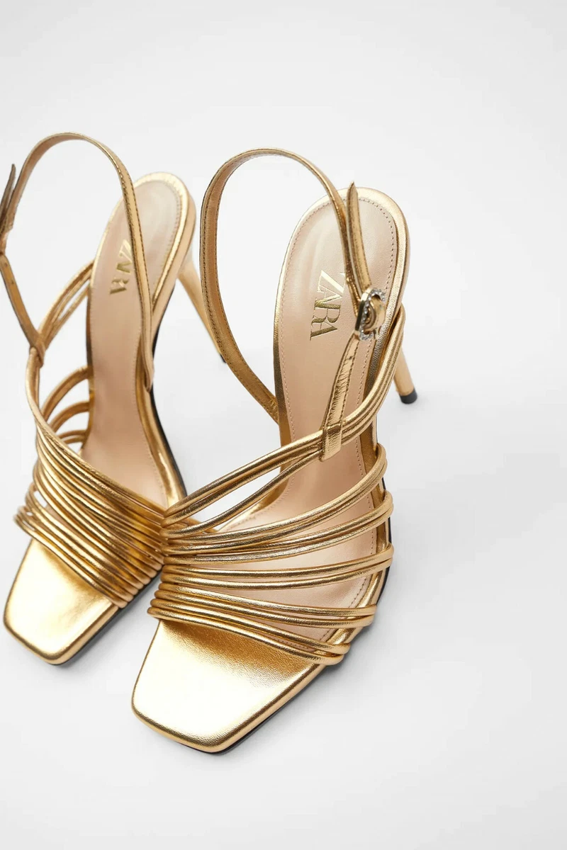Zara Metallic Leather High Heel Sandals US 10 EU 41 UK 8