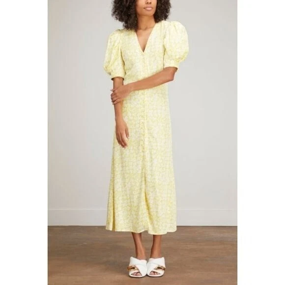 Rohe Clara Button Front Midi Dress - Yellow Flower Paper Print - Size 34 NWT! - Image 3 of 4