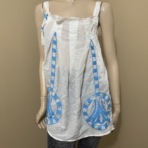 Women’s White Polyester Casual Summer Lightweight Sheer Embroidered Size L Top - 第 1/19 張圖片
