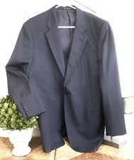 Armani COLLEZIONI Black w Purple Pin Striped All Season Wool Blazer 46R Pristine