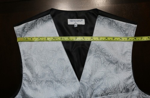 Men's Vesuvio Napoli Italy Silver Paisley Tuxedo Vest XXL Prom Formal Wedding - Picture 10 of 11