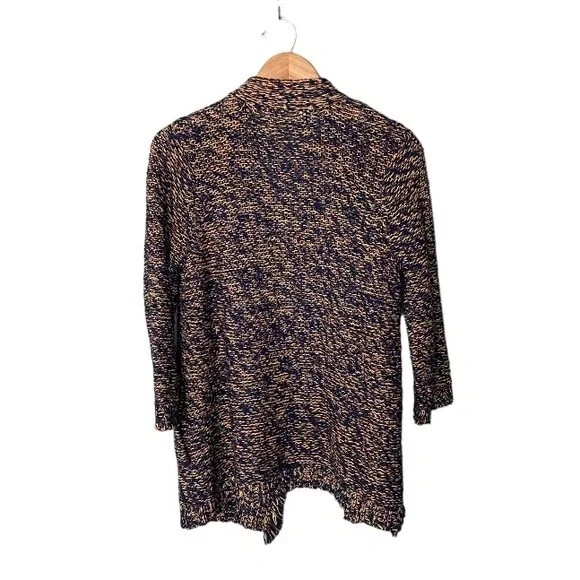 Cárdigan Anthropologie Sparrow para mujer mediano azul/bronceado jaspeado flecos lino lana Foto 2 de 4