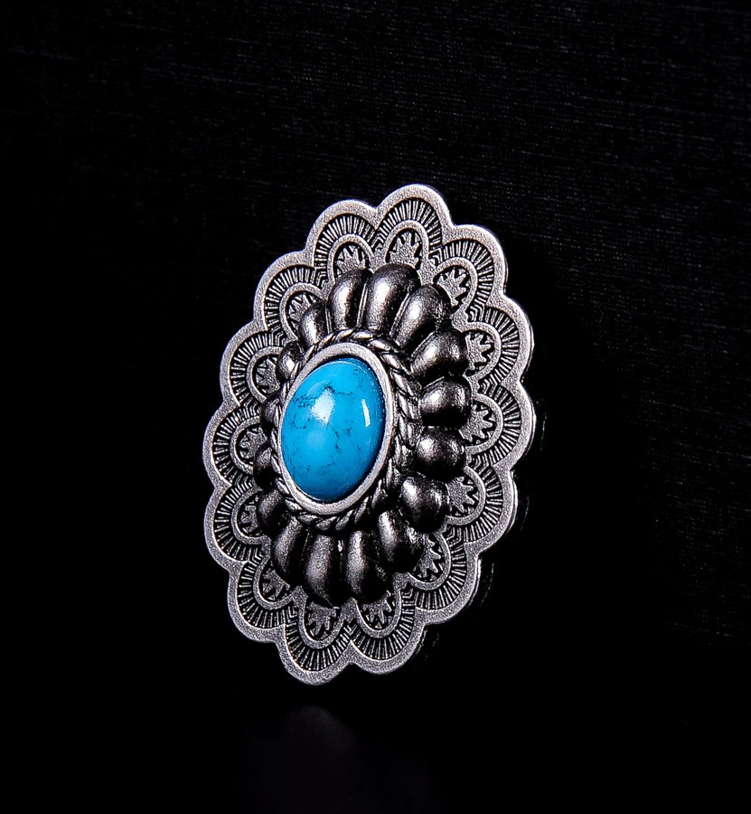 10PCs 35*28MM Antique Silver Turquoise Floral Leathercraft Horse Saddles Conchos - Image 2 of 4