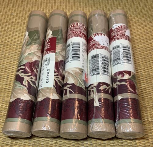5 WAVERLY Red Burgundy Cherry Green Vine Leaf Tan Fruit Wall Paper Border 5yd ea - Picture 2 of 9