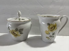 VTG  KAHLA PORCELAIN GERMANY Yellow Rises Creamer And Sugar Bowl