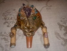 Máscara de calabaza brasileña vintage de piedras preciosas Porongo hecha a mano 