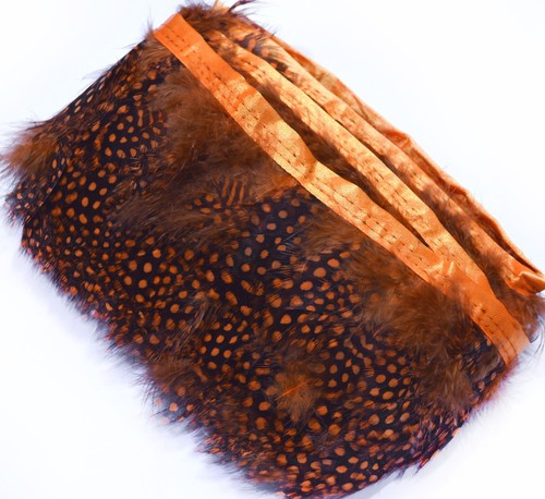 Yga09-Orange (2.5"/ 6cm Wide) Guinea Hen Hackle Feather Trim Fringe Material - Picture 7 of 8