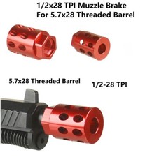 Red 1/2x28 1/2-28 TPI Compact Muzzle Brake Compensator For 5.7x28 Threaded Barre