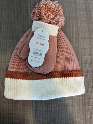 TODDLER GIRL HAT & MITTEN SET CORAL