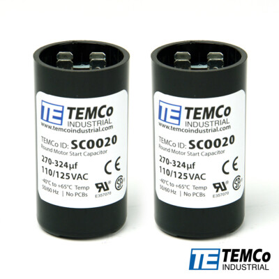 TEMCo 270-324 uf/MFD 110-125 VAC volts Round Start Capacitor 50/60 Hz -Lot-2
