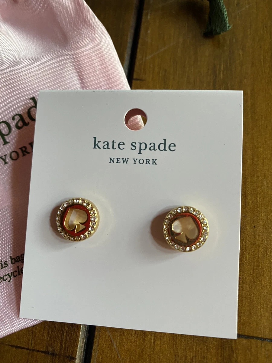 NWT Kate Spade Earrings Round Stud Gold Clear CZ Pave Spot the Spade W Dust Bag