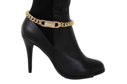 Kostüm Damen Stiefel Fußkette Goldkette Metall Schuhe Bling Classic Platte Charm - Bild 1 von 12