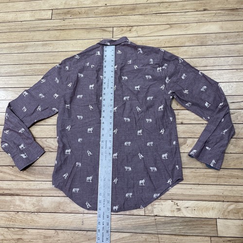 FREE NATURE Button Shirt Men S Wolf Print Muted Purple Animal AOP LongSleeve 40" - Picture 10 of 17