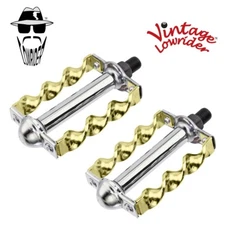 Vintage Lowrider Flat Twisted Bike Pedals 1/2" Gold/Chrome