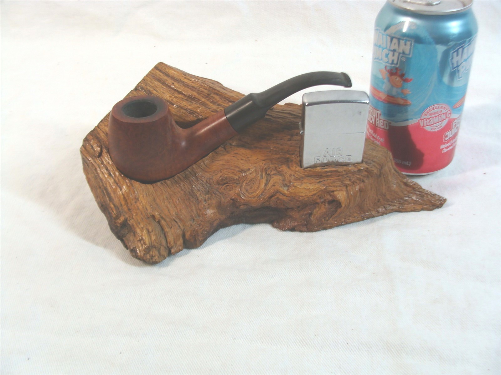 Vintage Driftwood Pipe Stand W/ Zippo Air Force Lighter