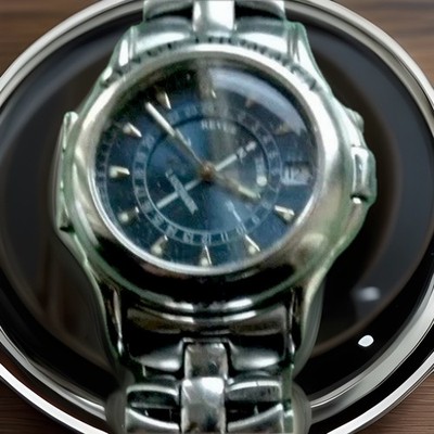 REVUE THOMMEN Landmark Rallye Kompass Uhr blaues Zifferblatt Stahl Swiss Made RAR