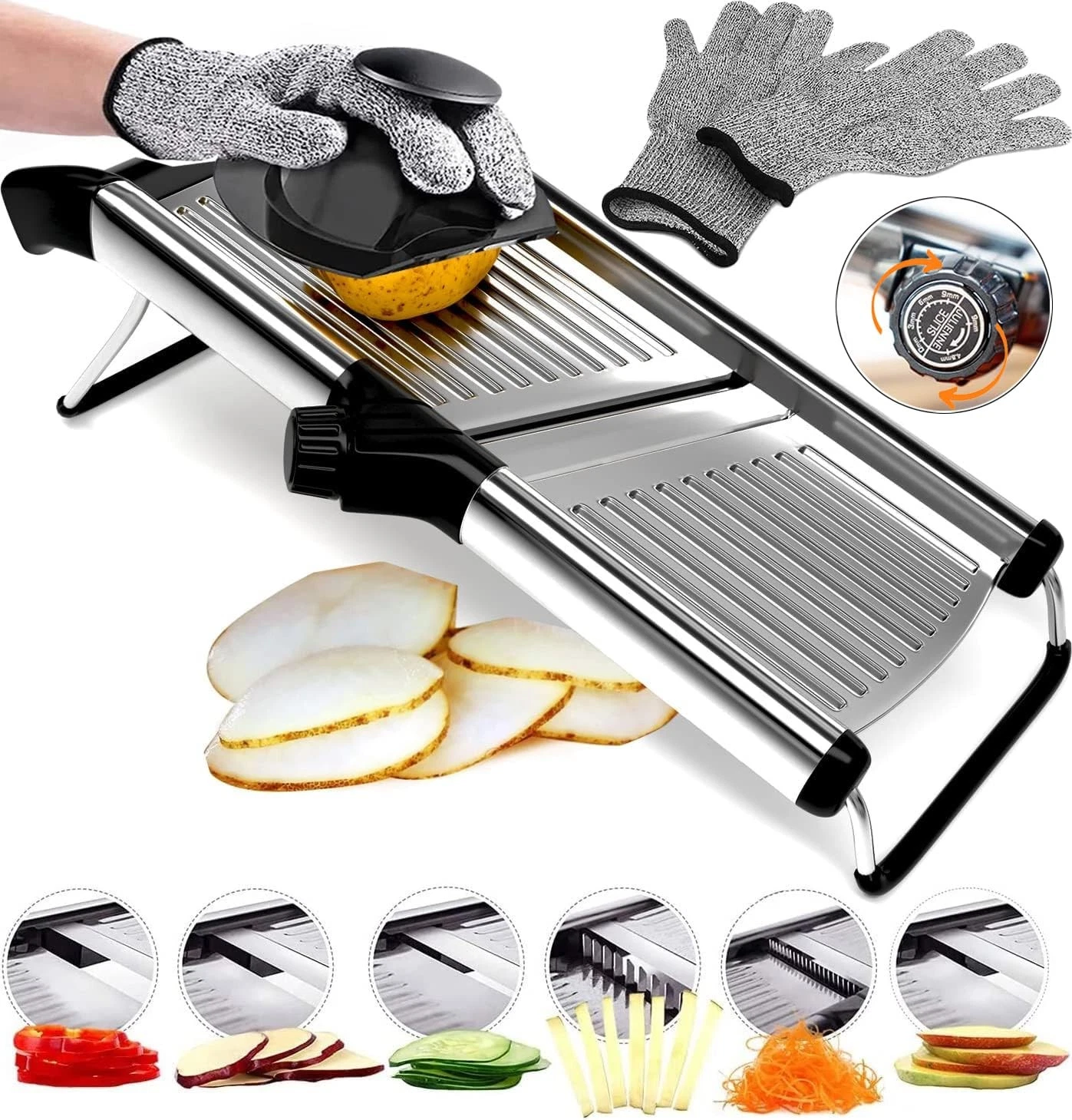 Stainless Steel Mandoline Slicer for Kitchen – 6-Setting Adjustable, 16.5 x 5...
Opens in a new wind
