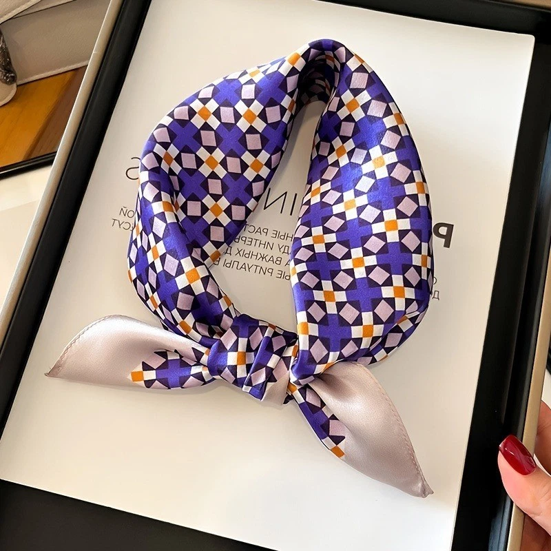 100% Natural Mulberry Silk Scarf Gift Bundle – Geometric Blue and White Pattern