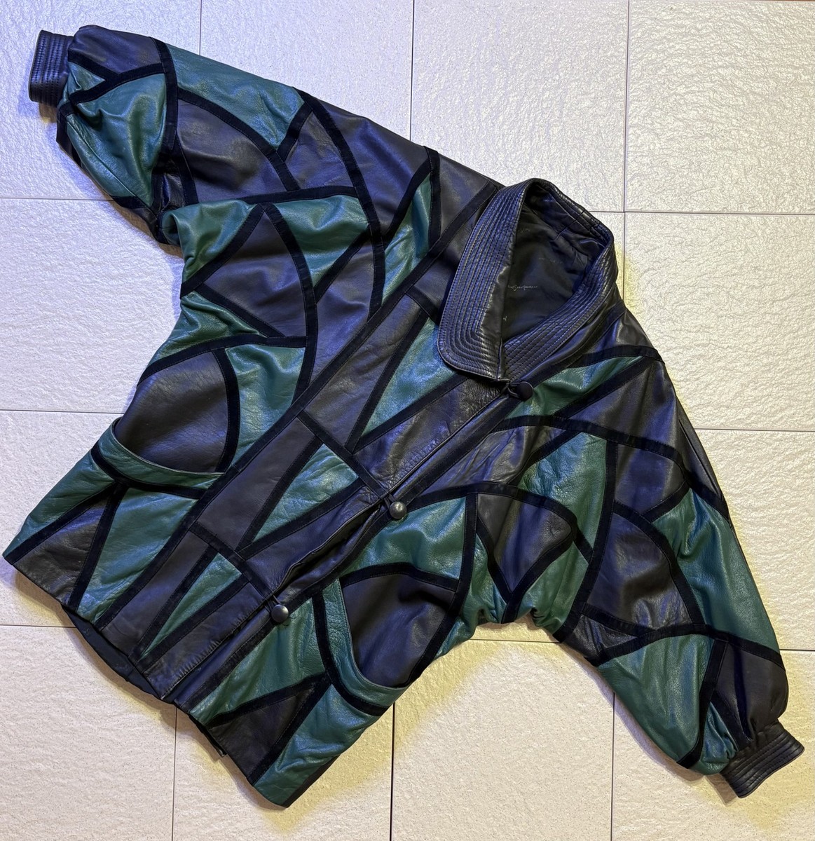 reves paris スカジャン　L Rare Vintage Yves Saint Laurent Patchwork Leather Batwing Jacket