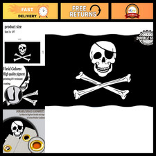Outdoor 3x5 Pirate Flag - Double-Sided Jolly Roger, Heavy Duty Polyester, 2 Grom