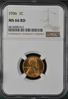1936 1C RD  Lincoln Wheat One Cent NGC MS66RD   6814090-012