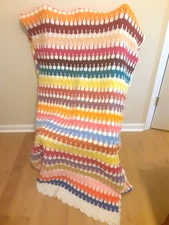 Crochet Multi Colorful Afghan Throw Lap Blanket 105"x90” Good Condition Handmade