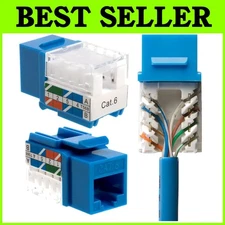 Slim Profile Cat6 Keystone Jacks, Blue, 50 Pack