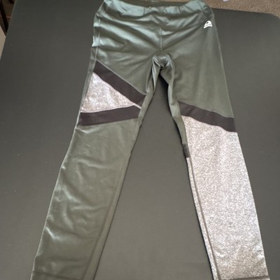 Reebok Women s S Colorblock Pull-On Activewear Leggings Green Silver Black