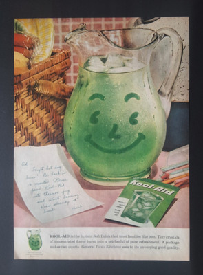 Vintage 1950's Kool-Aid Soft Drink Green Package - 1959 AD Mid-Century Art Decor