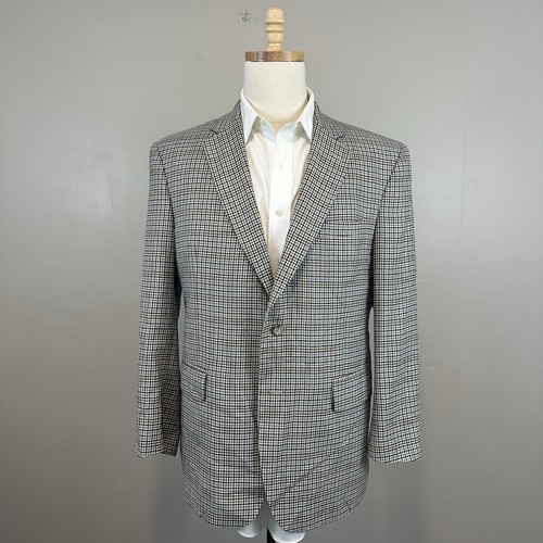 Jos A Bank Tailored Fit Silk Wool Light Brown Check Blazer Sport Jacket Mens 43R - Picture 3 of 12