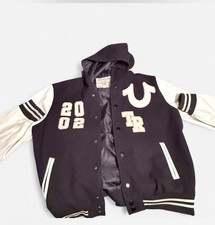 Mens True Religion Black Hooded Varsity Jacket Size XL