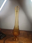 Vintage 20” Fenton Swung Vase Hobnail Amber Stretch Glass Vase Pedestal