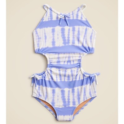 Crewcuts by J.Crew Side Cut-out One-Piece Swimsuit Girls 12 Peri Breeze Tie Dye