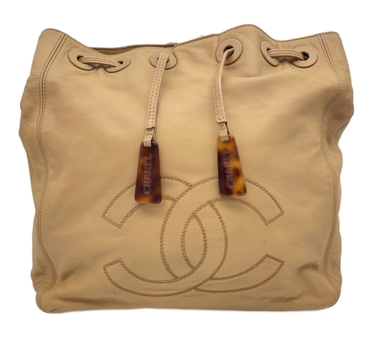 Vintage Chanel Camel Caviar Leather Bucket Backpack / Shoulder Bag Large CC Logo Chanel Vintage Caviar Leather Backpack – 1995 Crafted from  main image 3