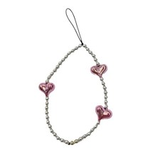 Fashion Phone Charm Pink Heart Pendant Unique Phone Lanyard Keyring Heart Bead