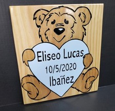 Personalized Teddy Bear Nursery Hand Carved Wooden Name Sign Keepsake