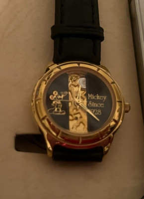Mickey since 1928 Disney Time Works Black and Gold Face Watch 
