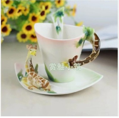 Porcelain 3PCS 7OZ Camel Coffee Expresso Set Tea Milk Cup Saucer Spoon Daily Use