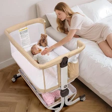 Baby Bassinet Bedside Sleeper, Upgraded Stability Bedside Crib with Full Mesh...