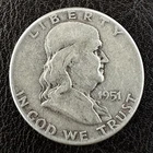 Ben Franklin 90% SILVER Half Dollar,  1951