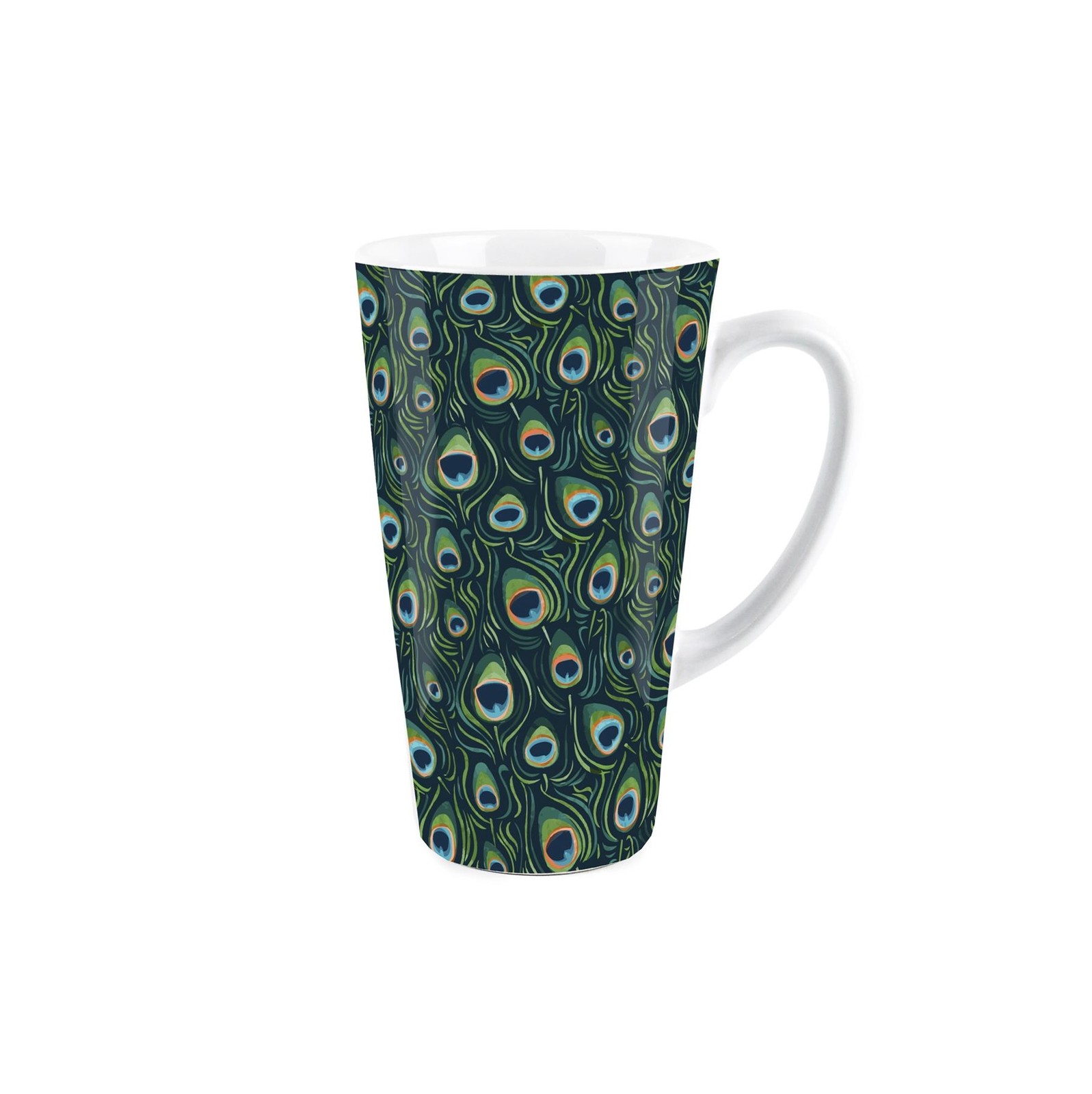Peacock Feathers Tall Latte Mug - Exotic Birds Ceramic Cup Gift