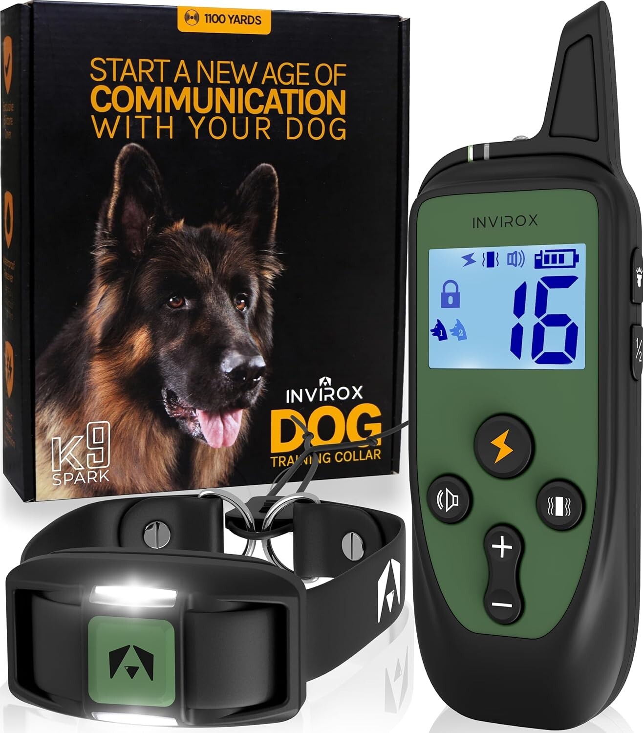 Spark K9 Remote Dog Training Collar – 1100 Yd Range, 124 Levels & Night-Light