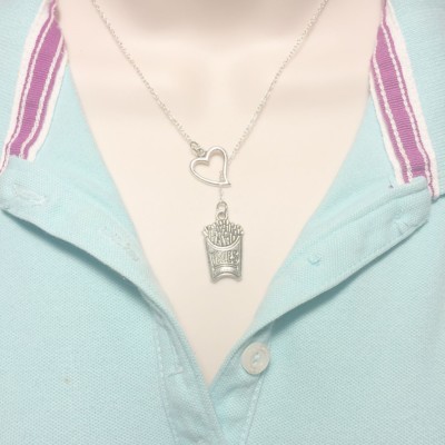 I Love McDonalds French Fries Handcrafted Silver Lariat Style Y Necklace.
