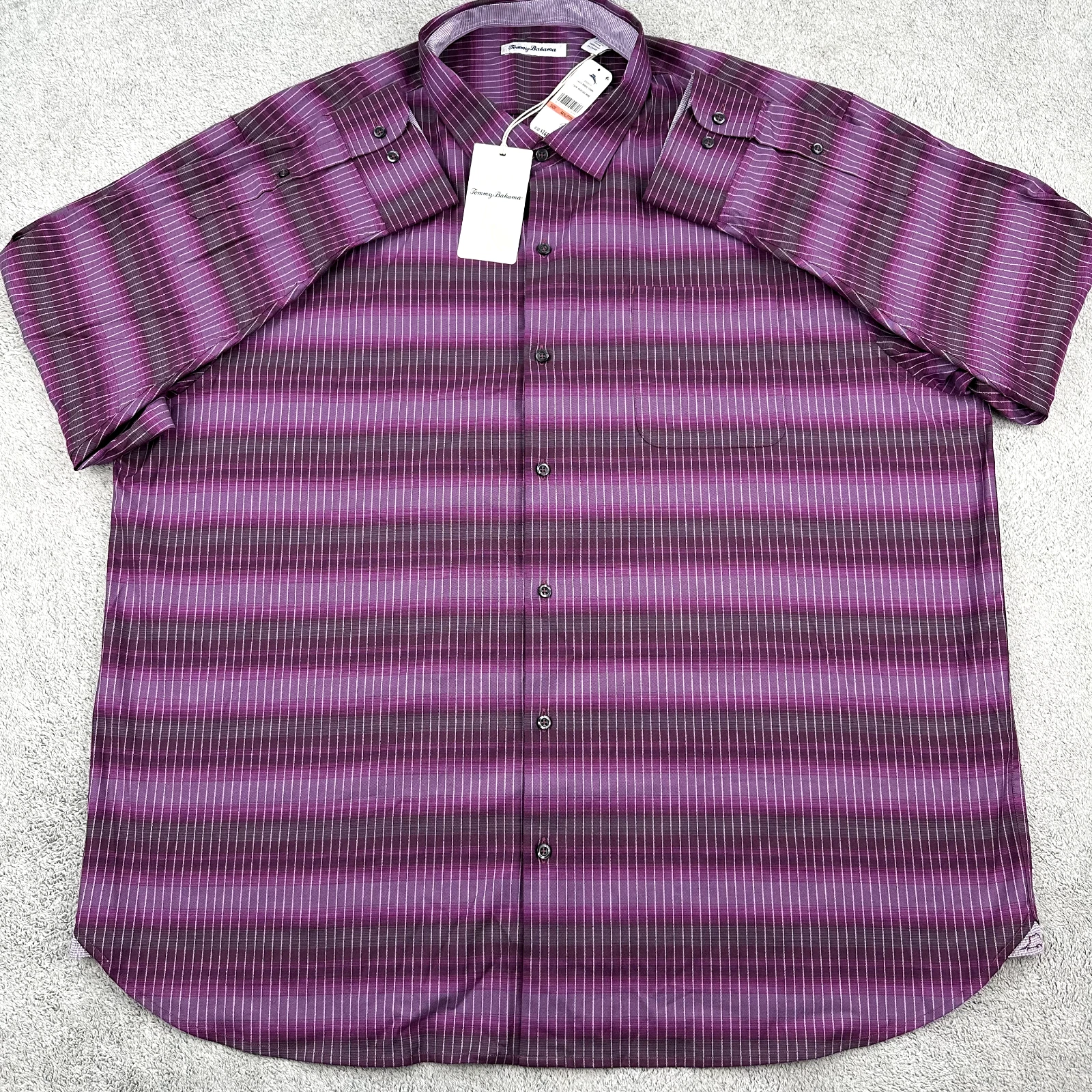 Tommy Bahama Mens 3XL Lazlo Ombre Stripe Button Shirt Cotton Silk Stretch Purple