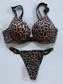 Victoria's Secret Very Sexy Add 2 Cups Push Up Bra & V String Panty Set Leopard