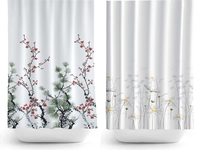 Floral Fabric Bathroom Shower Curtain Extra Long Extra Wide With Pine Daisies