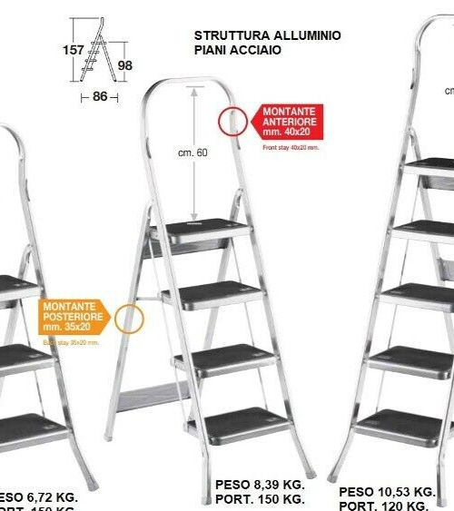 Scala Alluminio Pieghevole 4 Gradini Esterno Iinterno Richiudibile Sgabello