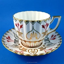 Striking Gold Design with Red Accents Royal Chelsea Tea Cup and Saucer Set